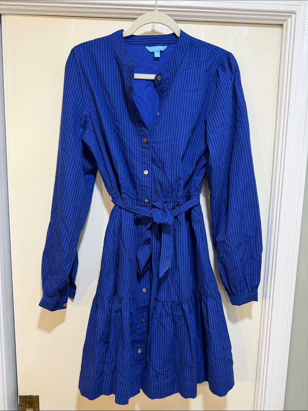 Draper James Royal Blue Striped Tie-Waist Long Sleeve Shirtdress